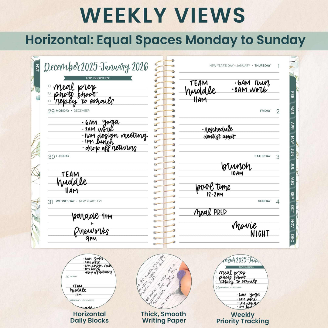 2026 Soft Cover Planner, 4" x 6", Eucalyptus, White