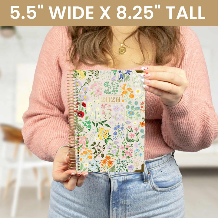 2026 Hard Cover Planner, 5.5" x 8.25", Garden Party, Beige