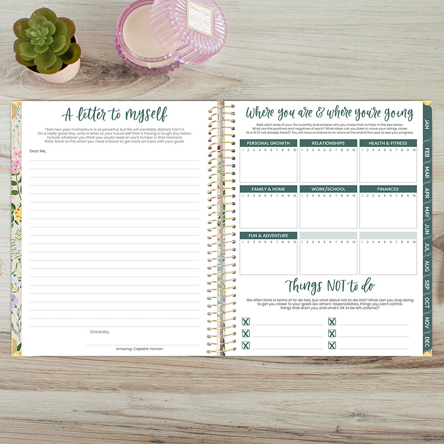 2026 Hard Cover Planner, 8.5" x 11", Garden Party, Beige