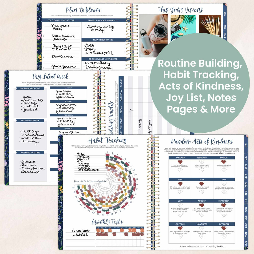 2026 Soft Cover Planner, 8.5" x 11", Garden Party, Navy