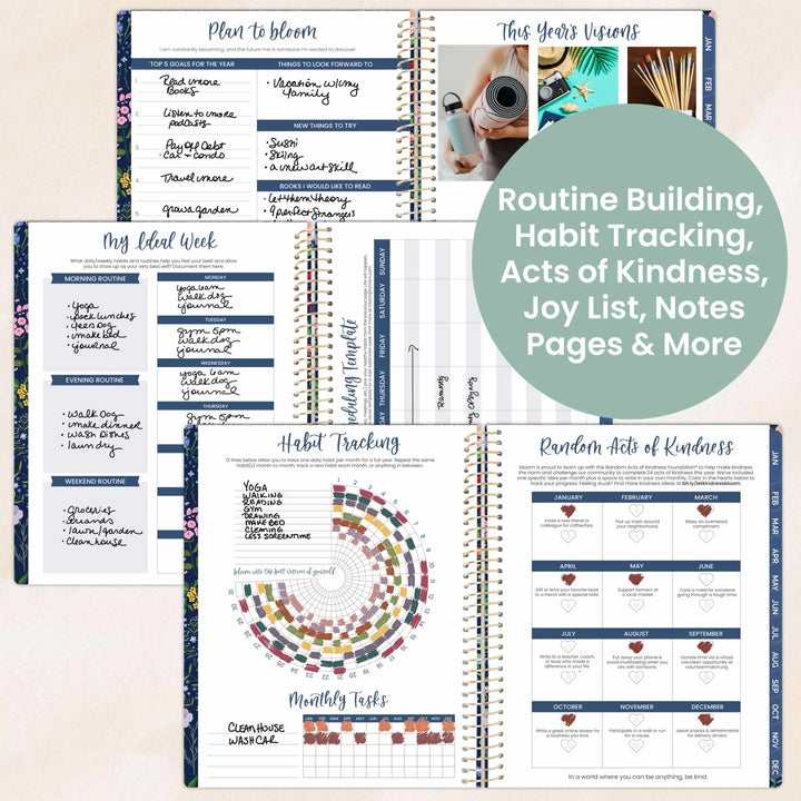 2026 Soft Cover Planner, 8.5" x 11", Garden Party, Navy