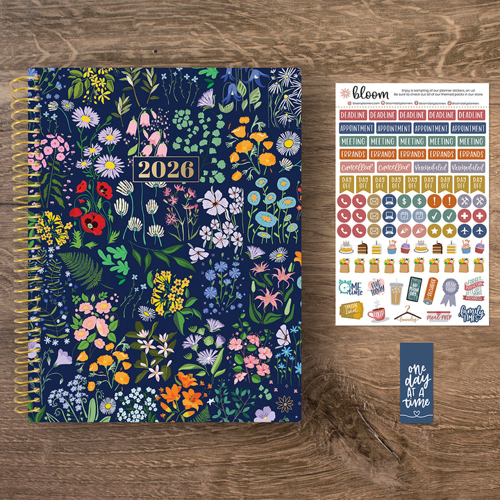 2026 Soft Cover Planner, 8.5" x 11", Garden Party, Navy