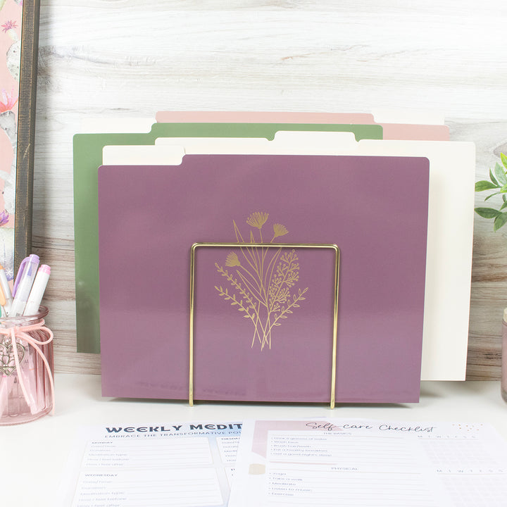 File Folder Set, 12 Pack, Gold Foil Florals