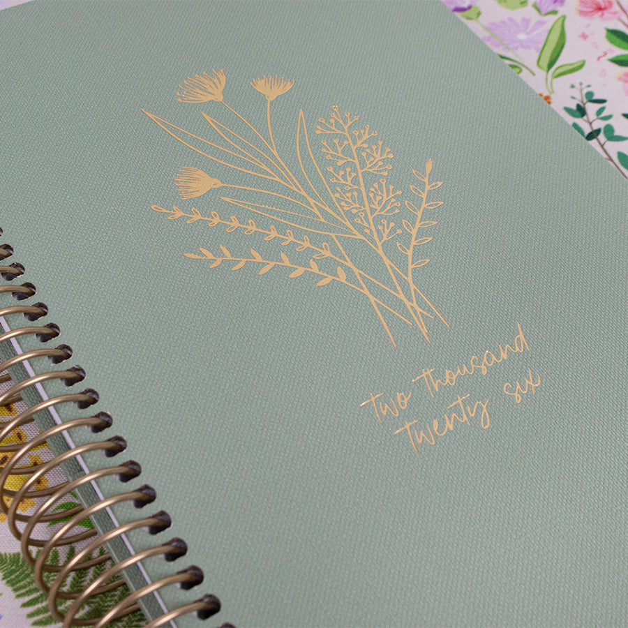 2026 Hard Cover Planner, 5.5" x 8.25", Linen, Green