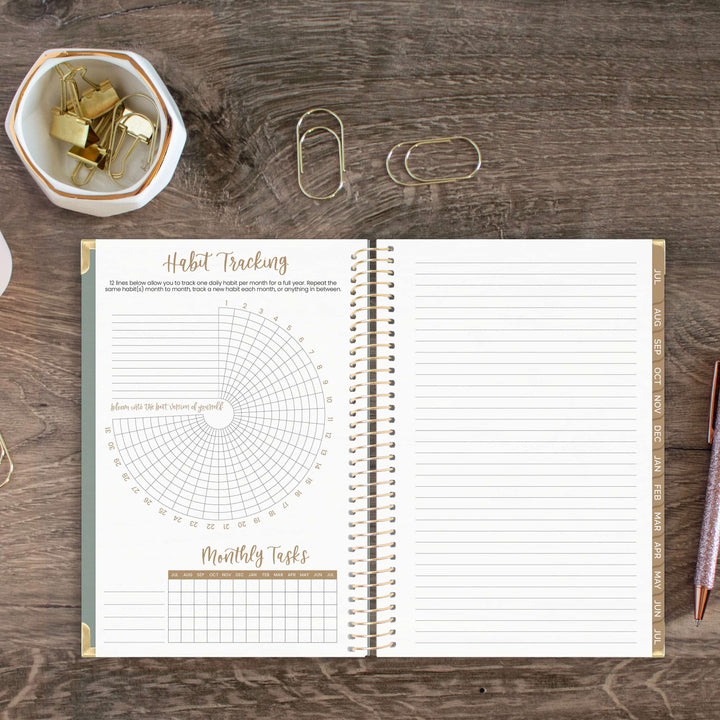 2025-26 Hard Cover Planner, 5.5" x 8.25", Green Linen