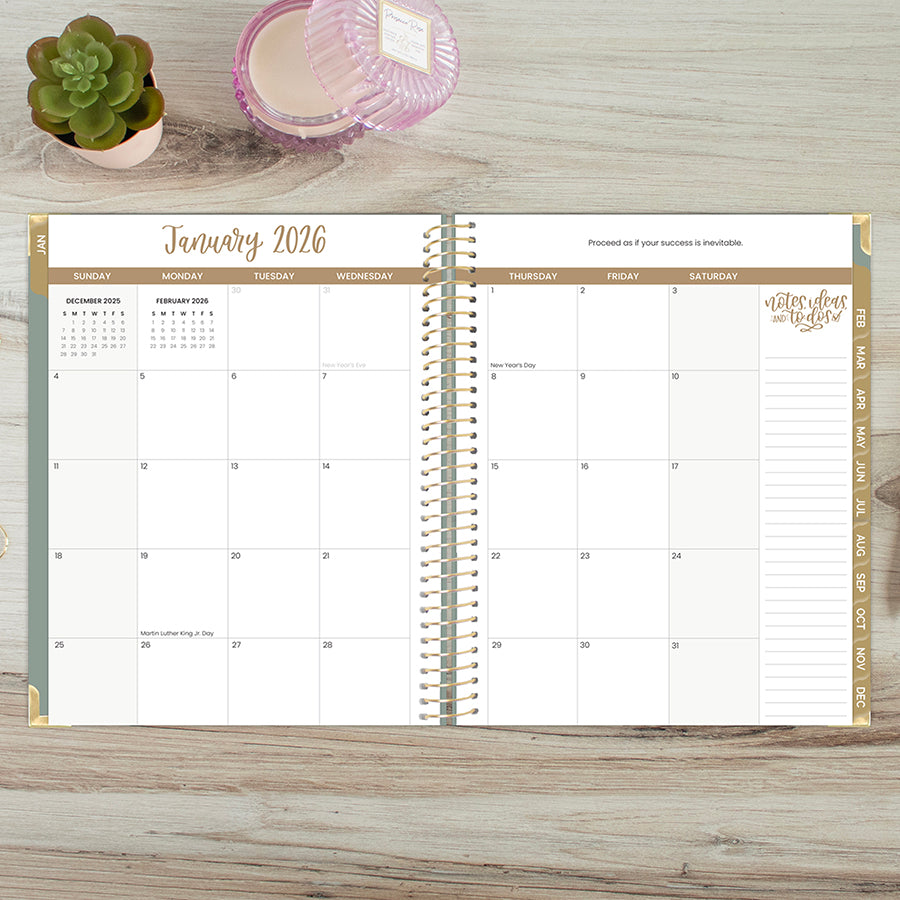 2026 Hard Cover Planner, 8.5" x 11", Linen, Green