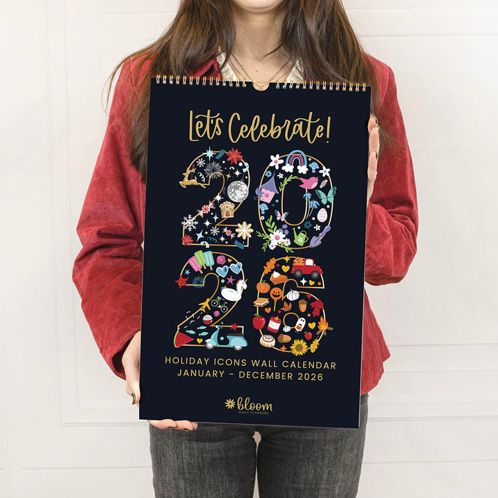 2026 Hanging Calendar, 11" x 17", Holiday Icons