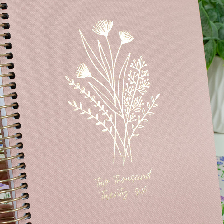 2026 Hard Cover Planner, 5.5" x 8.25", Linen, Pink