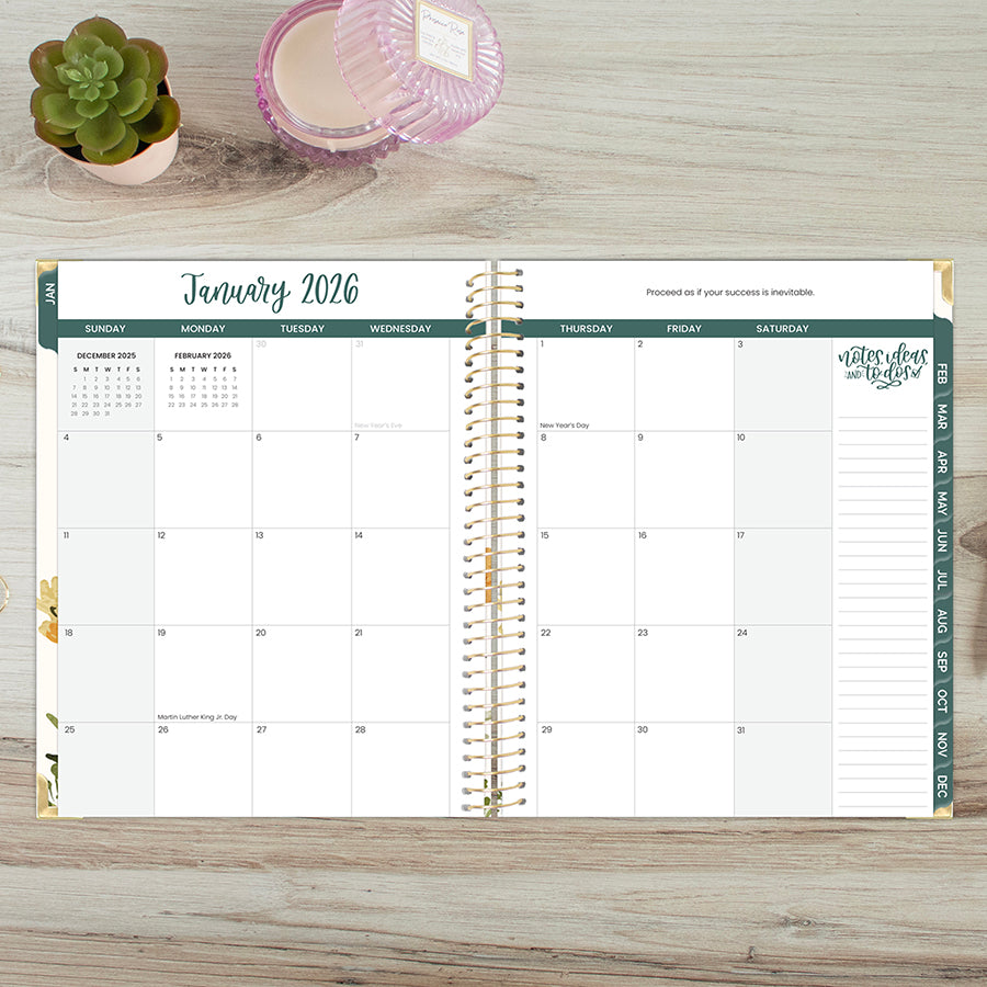 2026 Hard Cover Planner, 8.5" x 11", Beige Bouquet