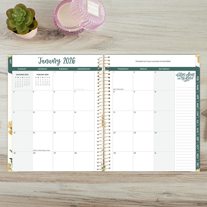 2026 Hard Cover Planner, 8.5" x 11", Beige Bouquet