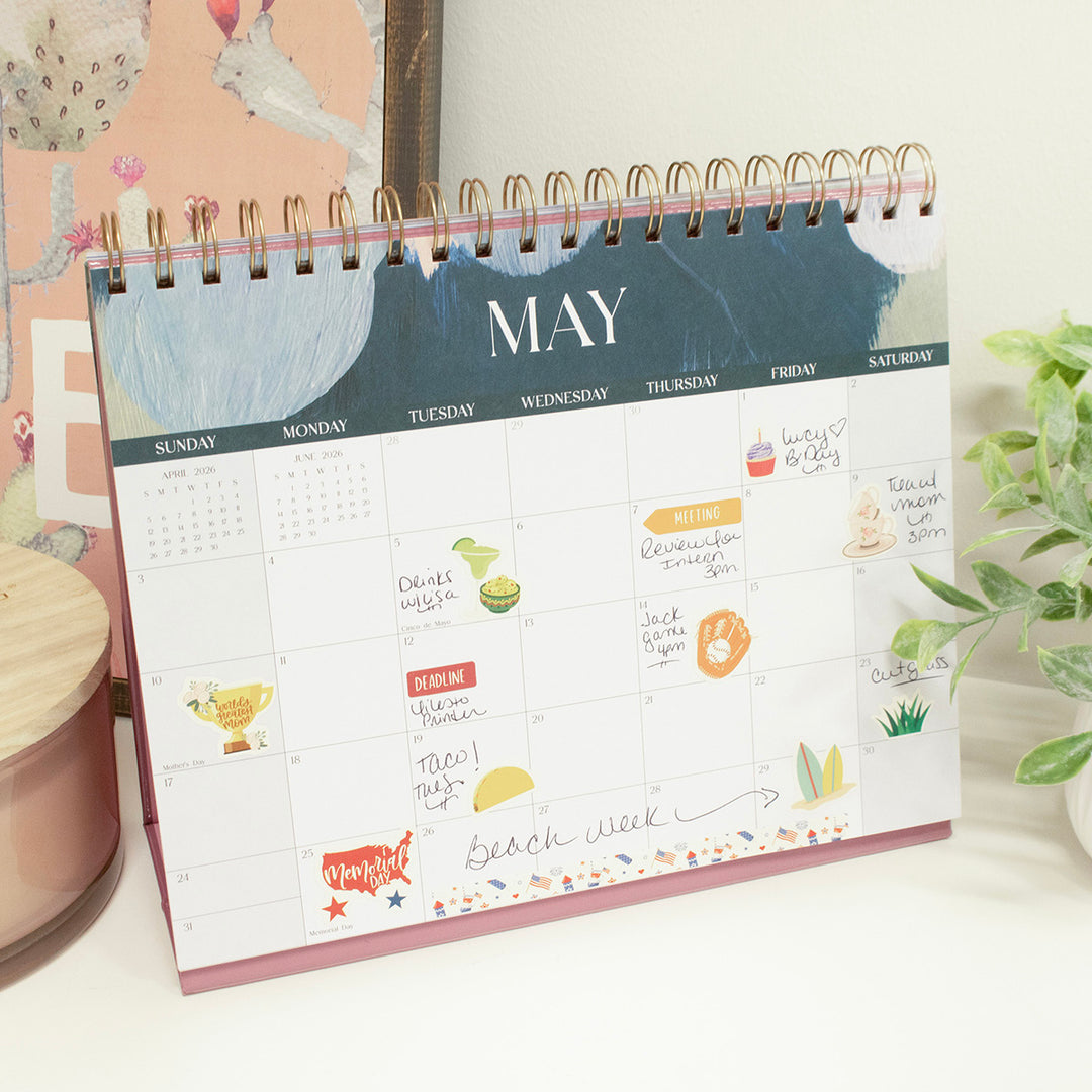 2026-2027 19 Month Standing Flip Desk Calendar, 8" x 10", Paint Strokes