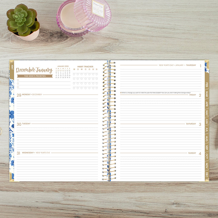 2026 Hard Cover Planner, 8.5" x 11", Blue & White Floral