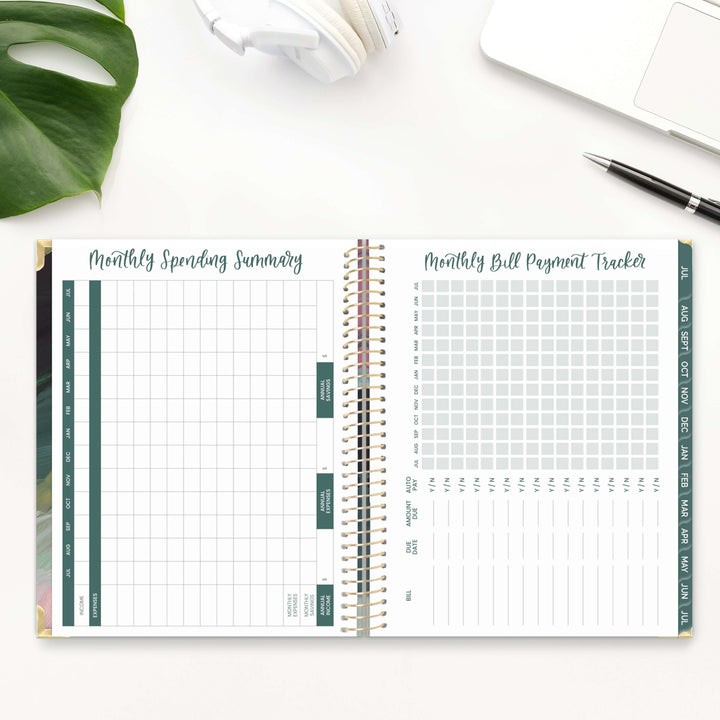 2025-26 Hard Cover Planner, 8.5" x 11", Emerald Paint Strokes
