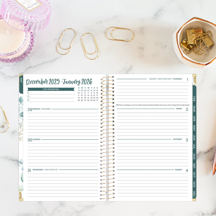 2026 Hard Cover Planner, 5.5" x 8.25", Eucalyptus, White