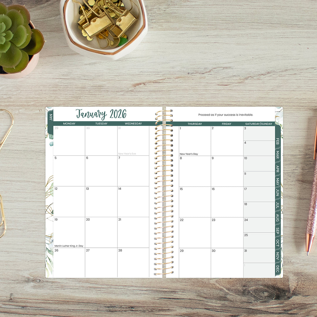 2026 Soft Cover Planner, 4" x 6", Eucalyptus, White