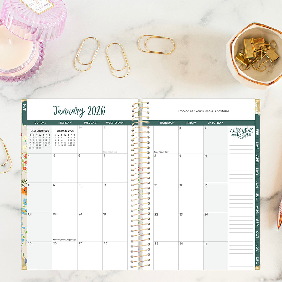 2026 Hard Cover Planner, 5.5" x 8.25", Garden Party, Beige