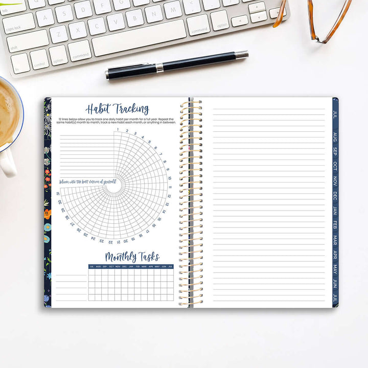 2025-26 Soft Cover Planner, 5.5" x 8.25", Garden Party, Navy