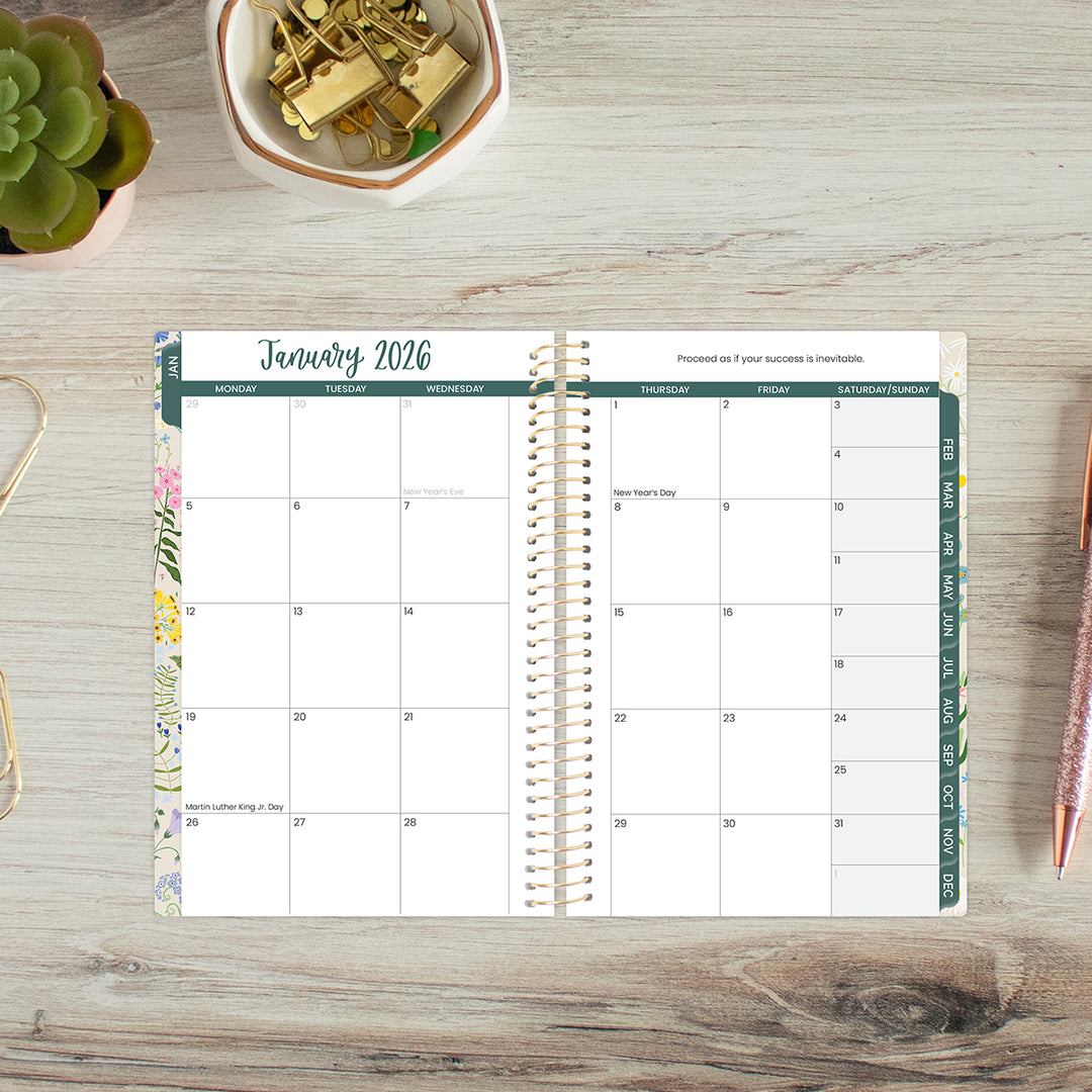 2026 Soft Cover Planner, 4" x 6", Garden Party, Beige