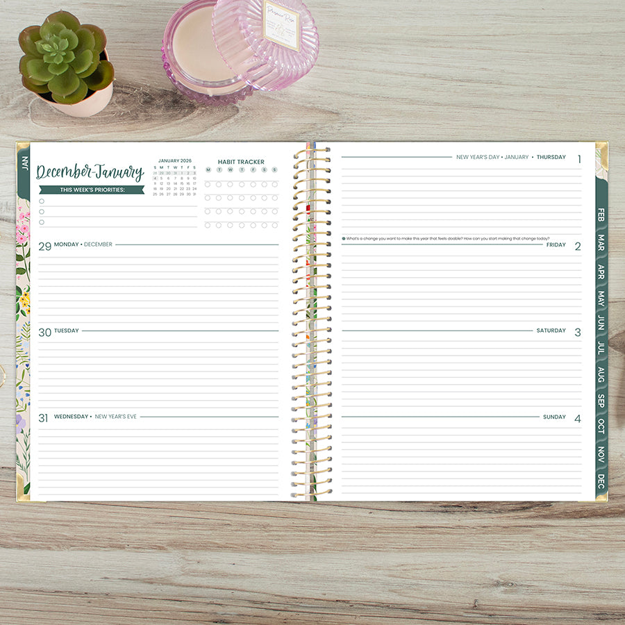 2026 Hard Cover Planner, 8.5" x 11", Garden Party, Beige