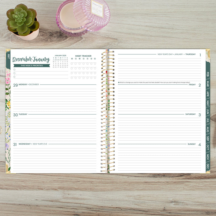 2026 Hard Cover Planner, 8.5" x 11", Garden Party, Beige