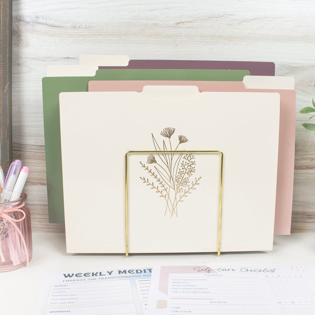 File Folder Set, 12 Pack, Gold Foil Florals