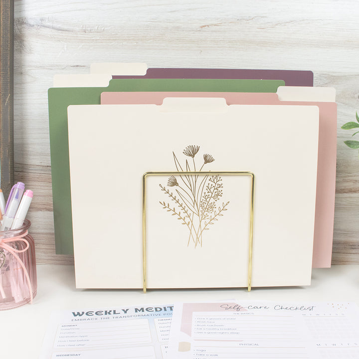 File Folder Set, 12 Pack, Gold Foil Florals