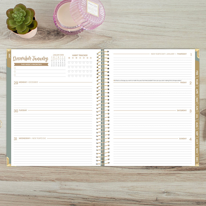 2026 Hard Cover Planner, 8.5" x 11", Linen, Green