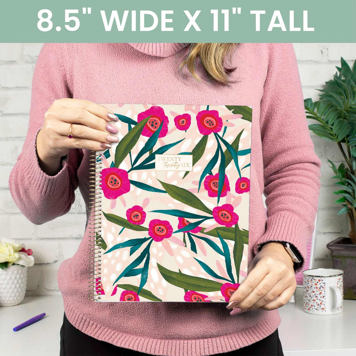 2026 Soft Cover Planner, 8.5" x 11", Pink Poppies