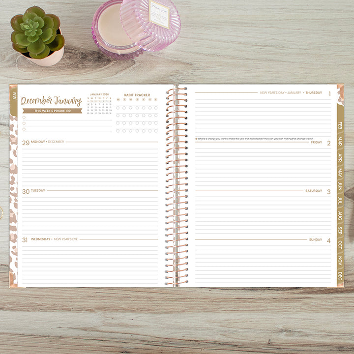 2026 Hard Cover Planner, 8.5" x 11", Tan Leopard