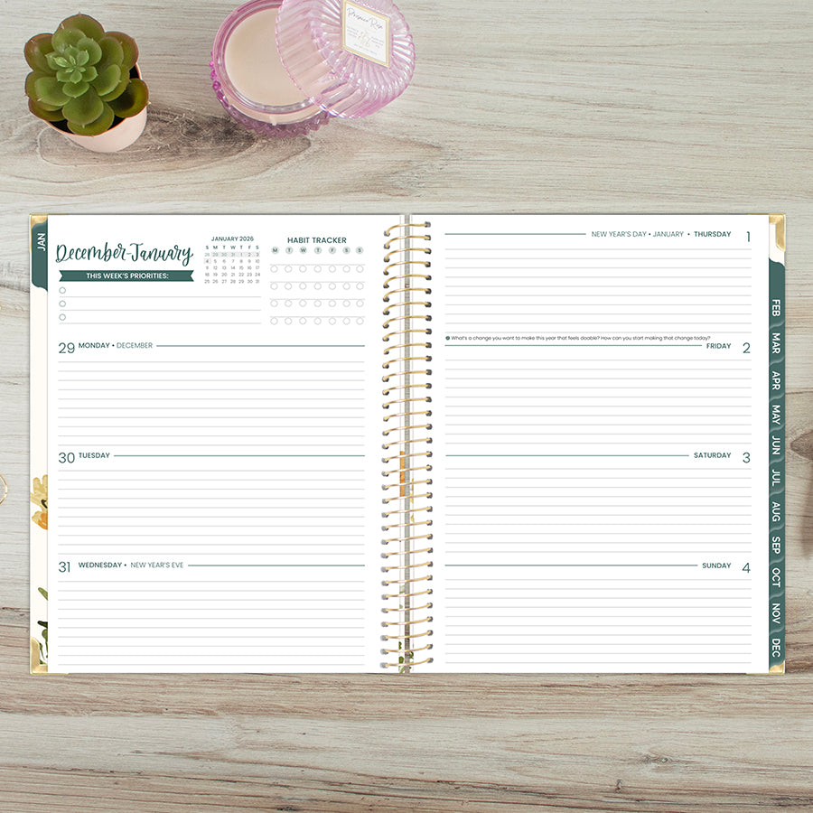 2026 Hard Cover Planner, 8.5" x 11", Beige Bouquet