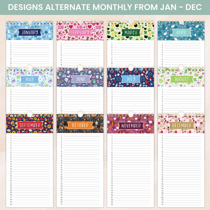 Perpetual Calendar, 5" x 10", Holiday Icons