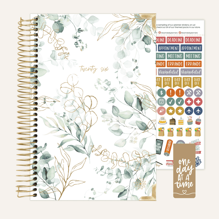 2026 Hard Cover Planner, 5.5" x 8.25", Eucalyptus, White