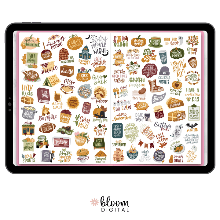 Digital Planner Stickers, Fall Essentials