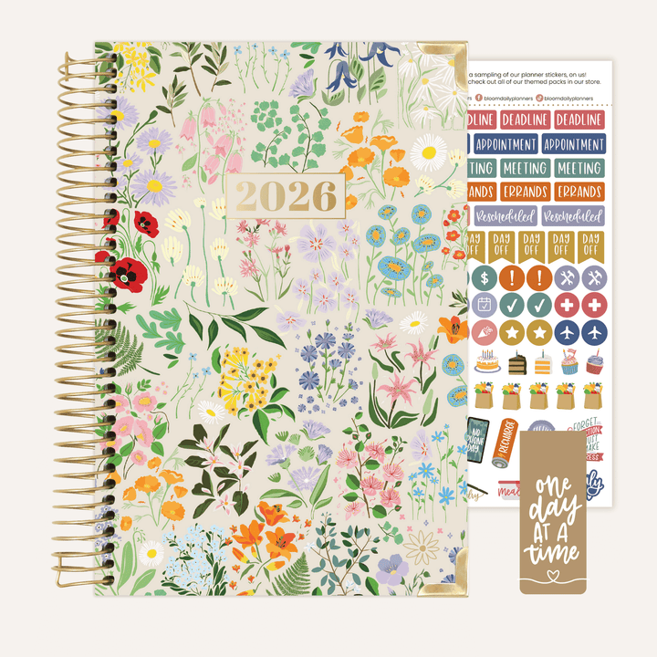 2026 Hard Cover Planner, 5.5" x 8.25", Garden Party, Beige