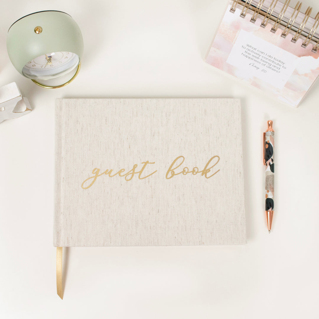 Guest Book, Gold Linen