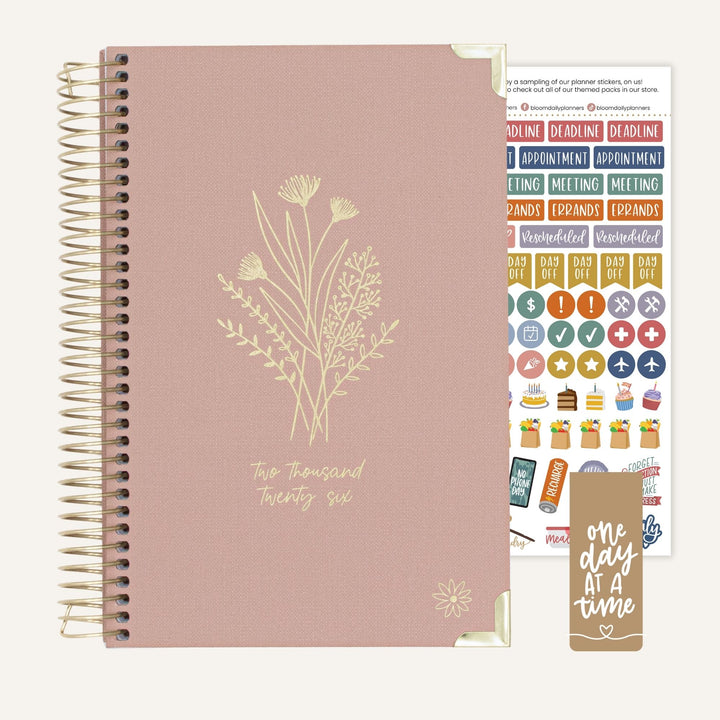 2026 Hard Cover Planner, 5.5" x 8.25", Linen, Pink