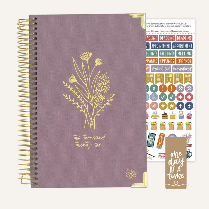 2026 Hard Cover Planner, 5.5" x 8.25", Linen, Purple