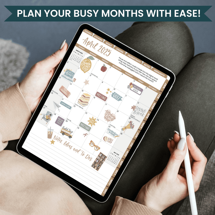 Digital Planner Stickers, Teacher Pack, Cool Tones