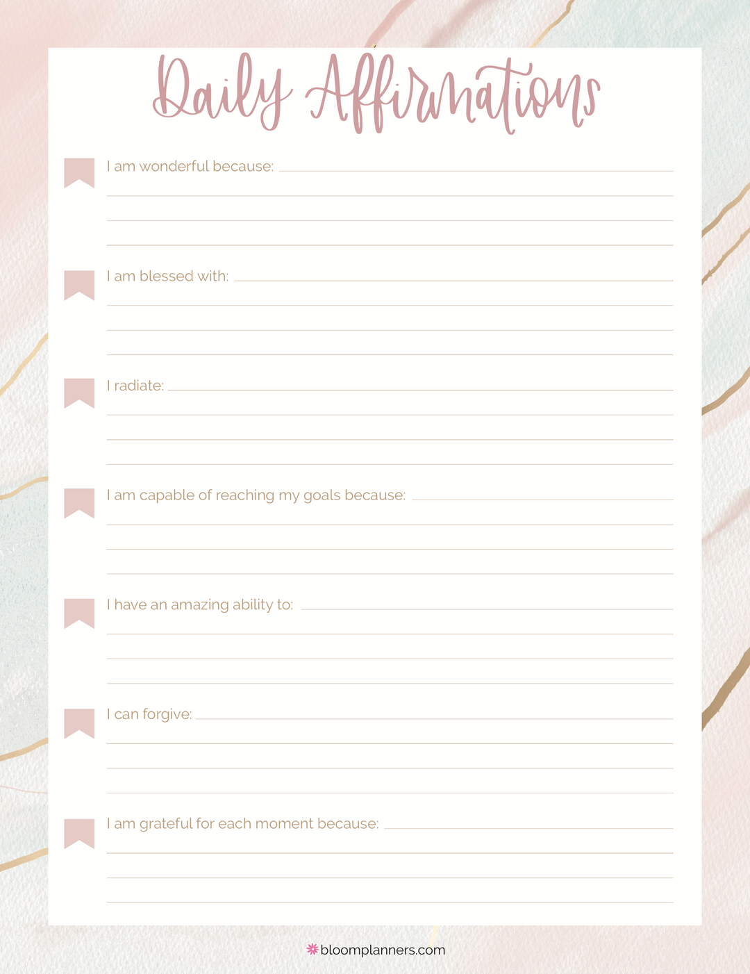 daily affirmations printable in pink