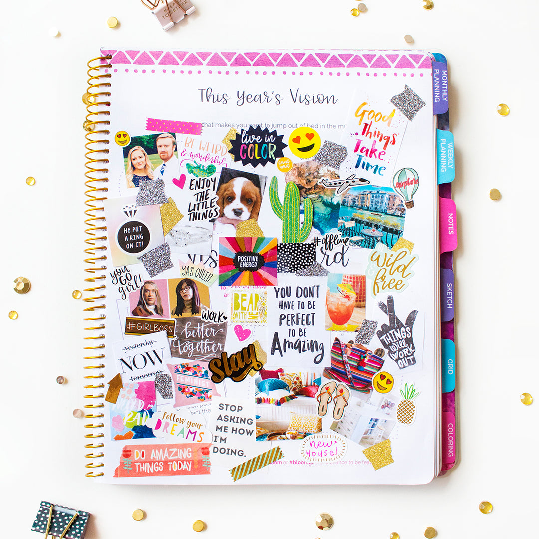 decorated vision board in planner