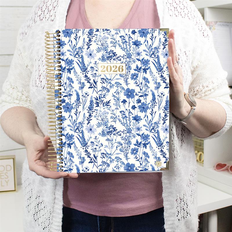 2026 Hard Cover Planner, 8.5" x 11", Blue & White Floral