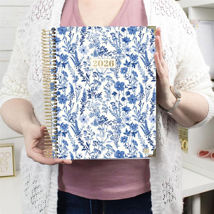 2026 Hard Cover Planner, 8.5" x 11", Blue & White Floral
