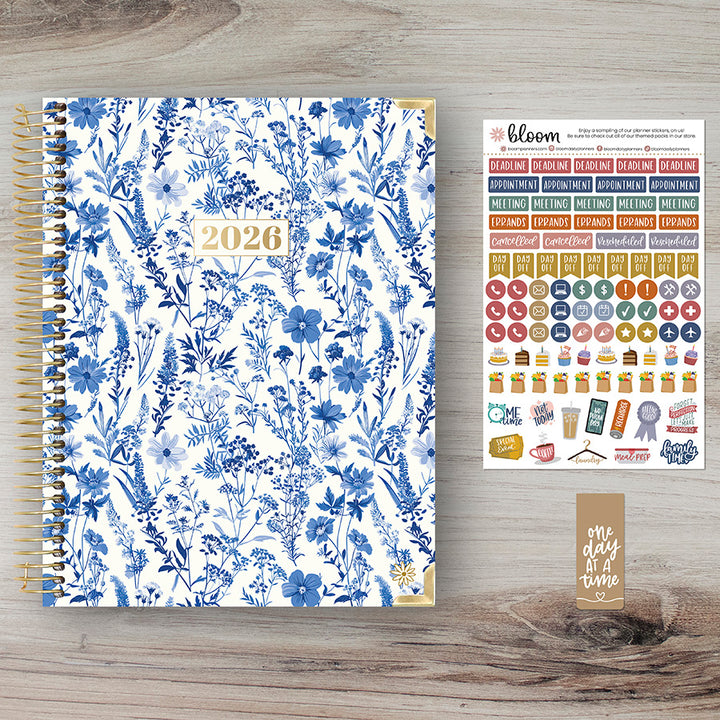 2026 Hard Cover Planner, 8.5" x 11", Blue & White Floral