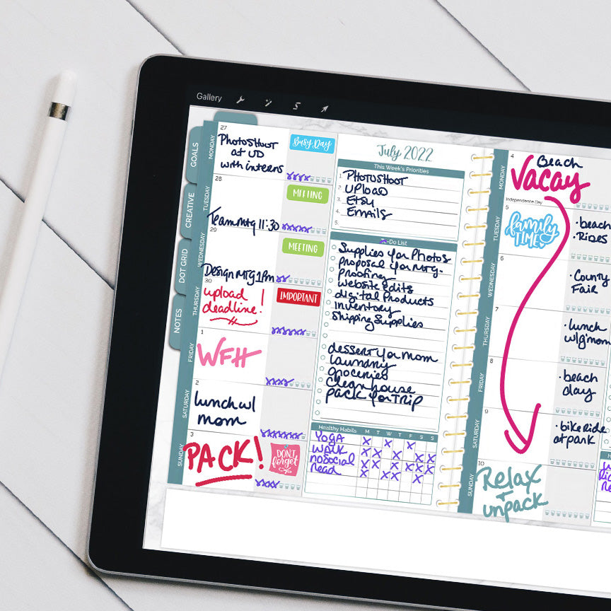 digital planner on ipad sitting on a desk