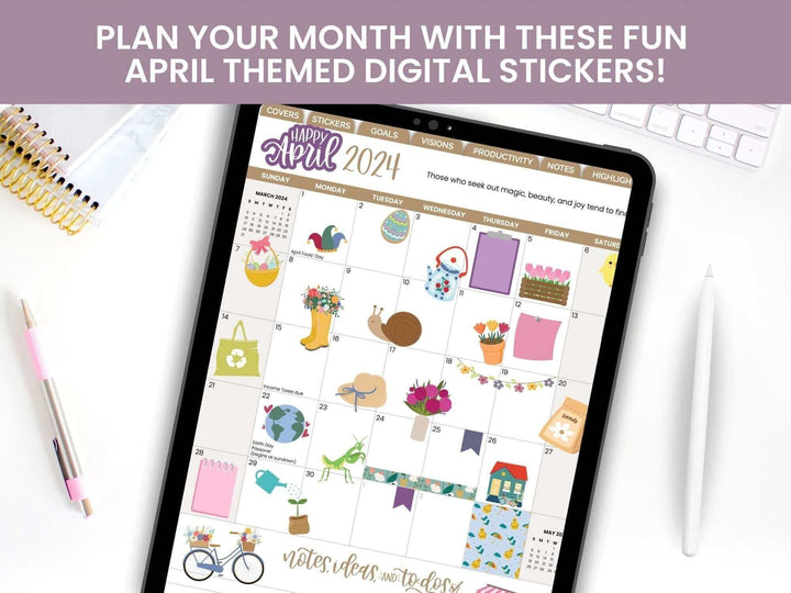 Digital Planner Stickers, Monthly Mini Pack, April