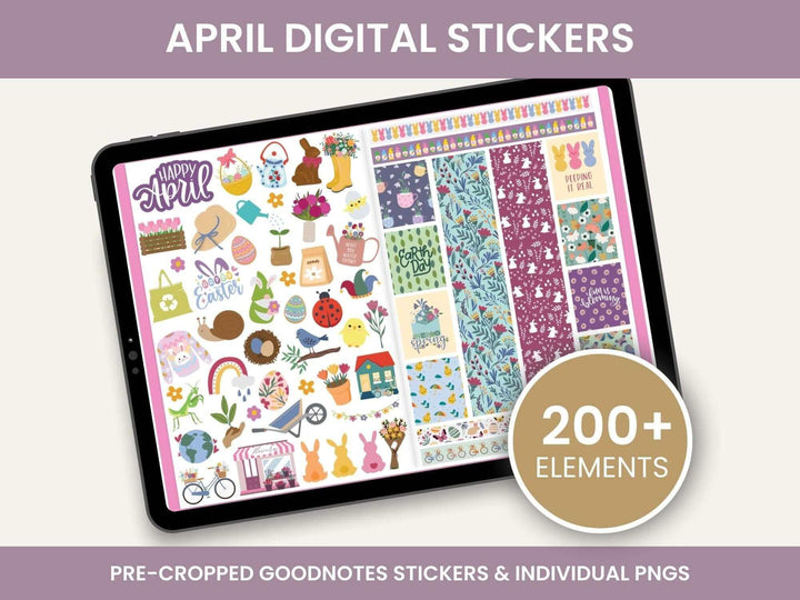Digital Planner Stickers, Monthly Mini Pack, April