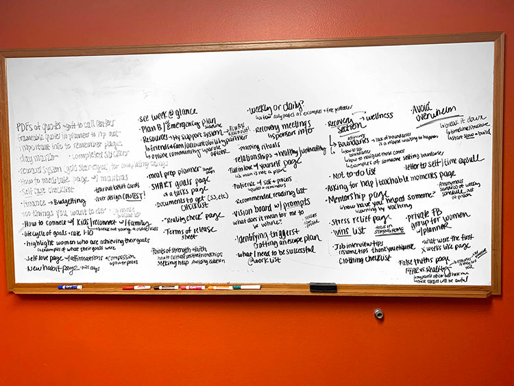 white board with brainstorming ideas for empowerment planner