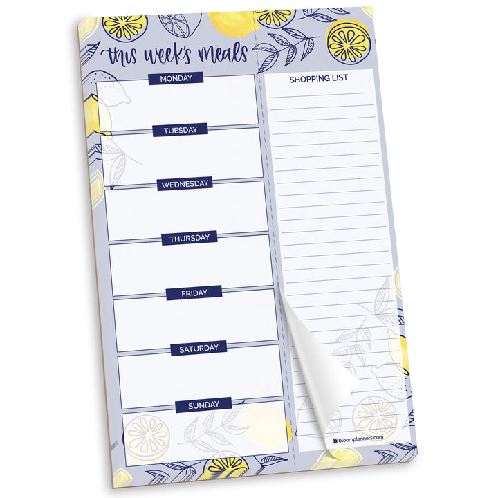 Planning Pad, 6" x 9", Meal Planning Pad with Magnets, Blue Lemons