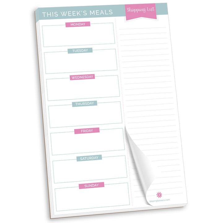 Planning Pad, 6" x 9", Meal Planning Pad with Magnets, Pink & Teal