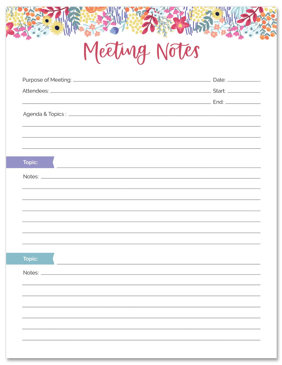 Planning Pad, 8.5" x 11", Double Sided Meeting Notes, Floral Dots